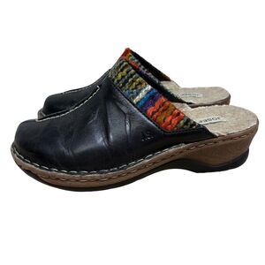 Josef Seibel Black Mules with Multicolor Trim